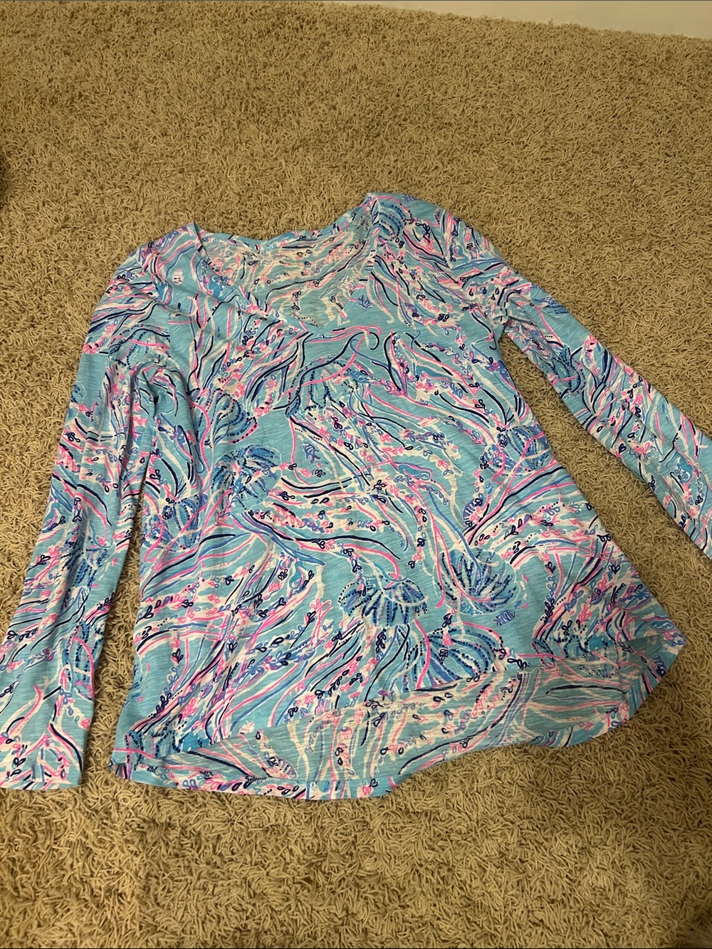 Lilly Pulitzer Aqua Multi Long-Sleeve Swirl Print Top